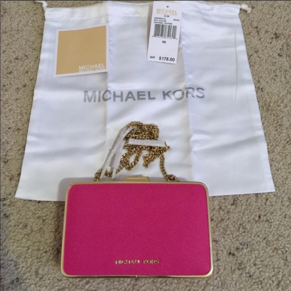 Michael Kors saffiano Elsie box clutch NWT